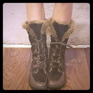 Brown lace up super soft fluffy inside boots.